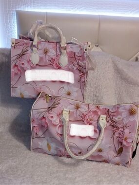 GUCCIDesigner Pink Floral Tote and Duffle Set